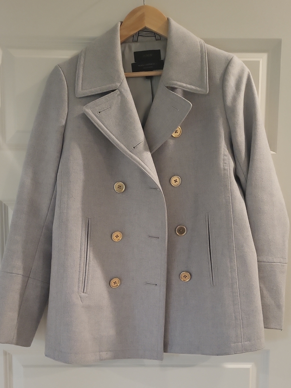 J. Crew Light Gray Double-Breasted Wool Peacoat